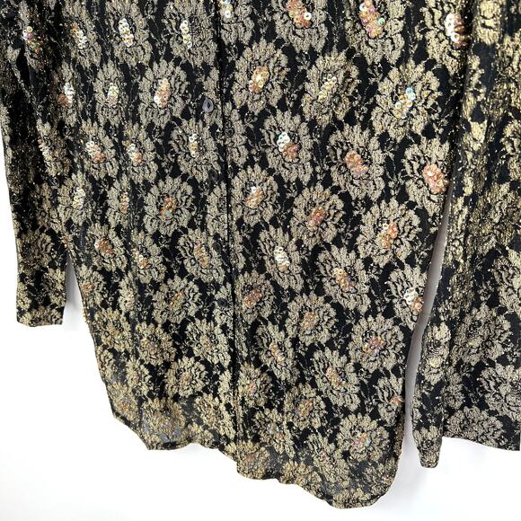 NEW NWT Chicos Design Size 2 Large Gold Black Sequin Blouse Shirt Top Formal - Picture 6 of 9